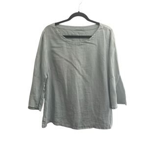 Cut Loose Medium Light Sage Green 100% Linen Top Bell Sleeves Lagenlook